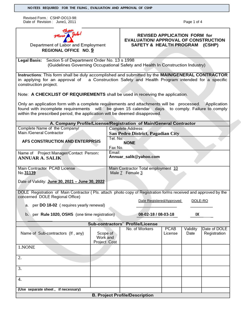 Construction Safety Program Application Form | PDF