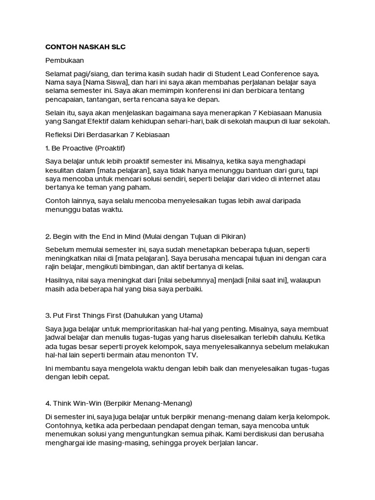 Refleksi Belajar SLC: 7 Kebiasaan Efektif | PDF