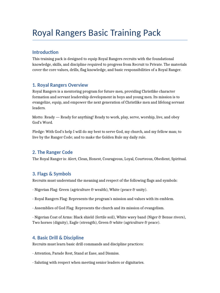 Royal Rangers Basic Training Guide | PDF