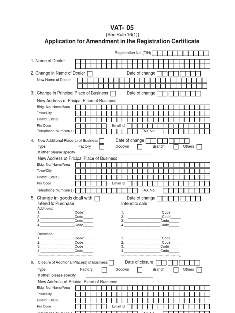 VAT Form 5: Registration Amendment Application | PDF | Signature ...