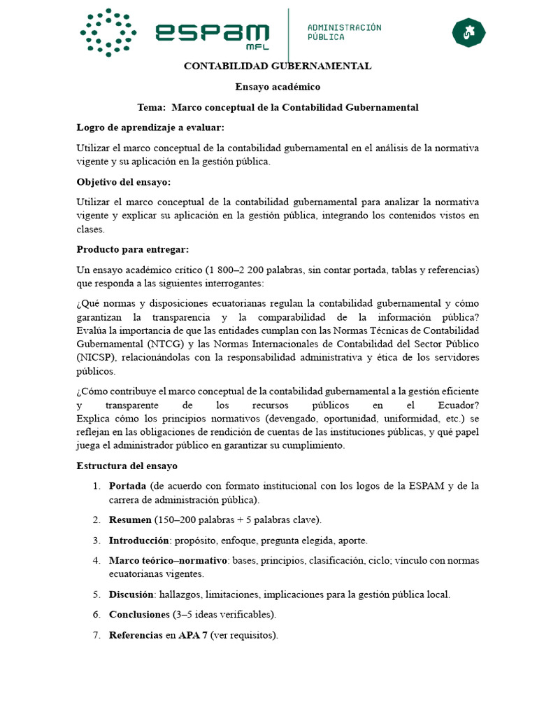 ENSAYO Marco Conceptual de La Contabilidad Gubernamental | PDF ...