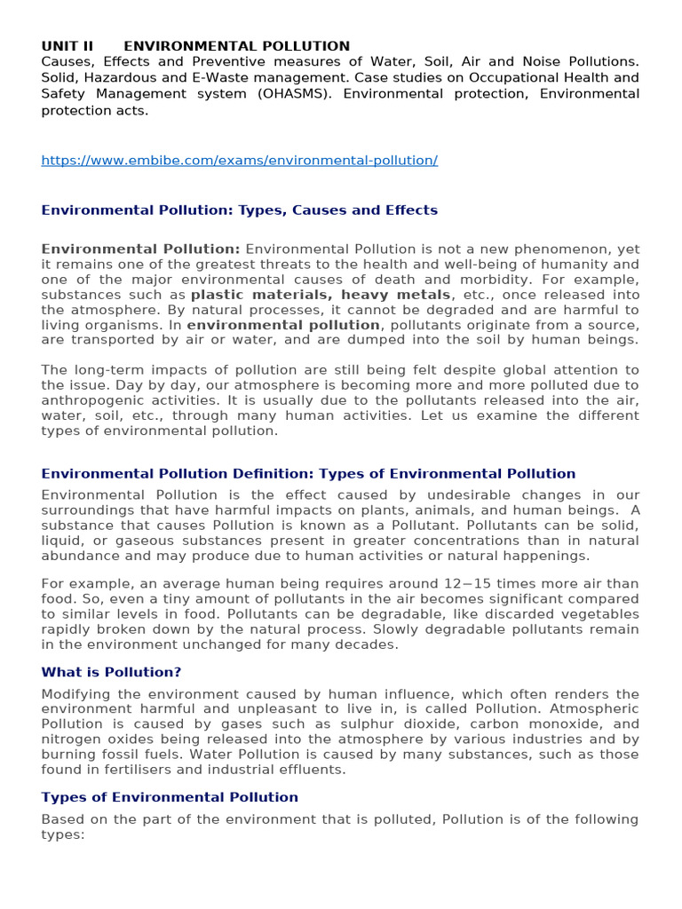 Unit Ii Environmental Pollution | PDF | Pollution | Waste