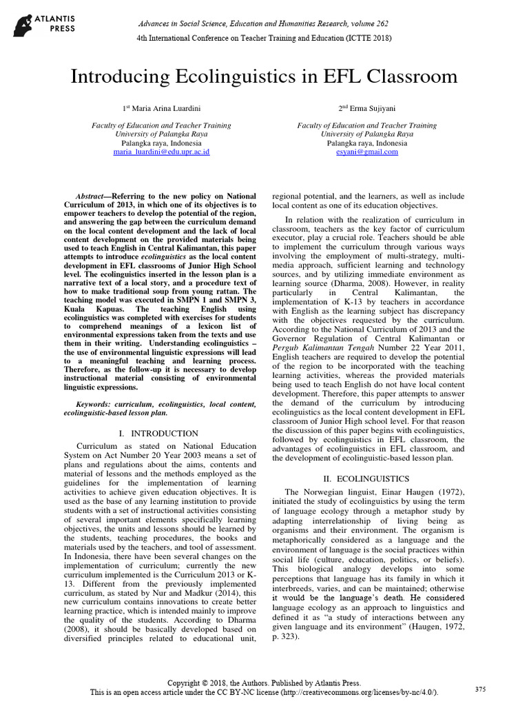 Ecolinguistics in EFL Classrooms | PDF | Curriculum | Lesson Plan
