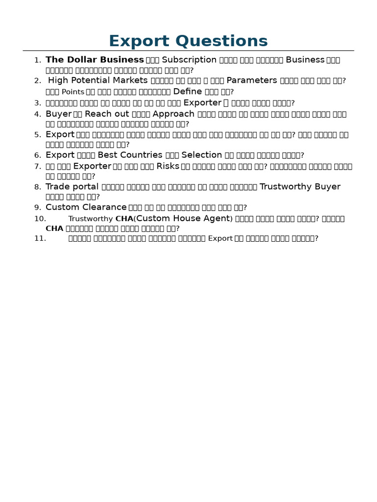 Export Questions Word File | PDF