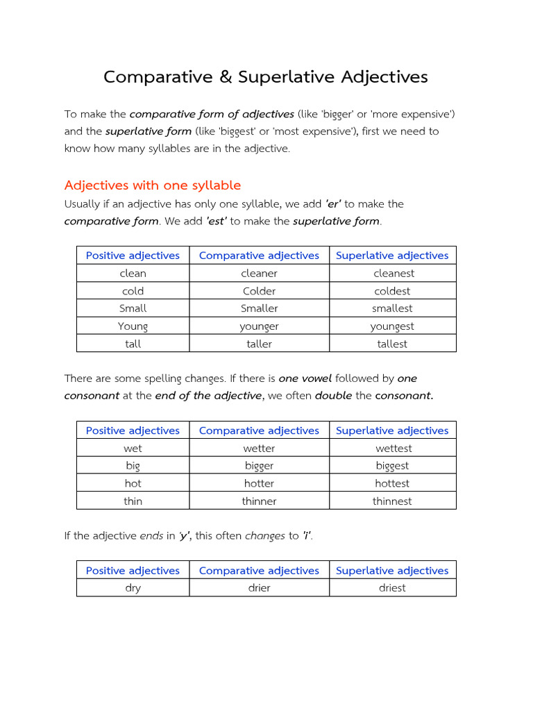 Comparative and Superlative Adjectives | PDF | Linguistics