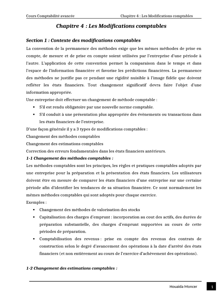 Modifications comptables : types et traitements | PDF | Comptabilité ...