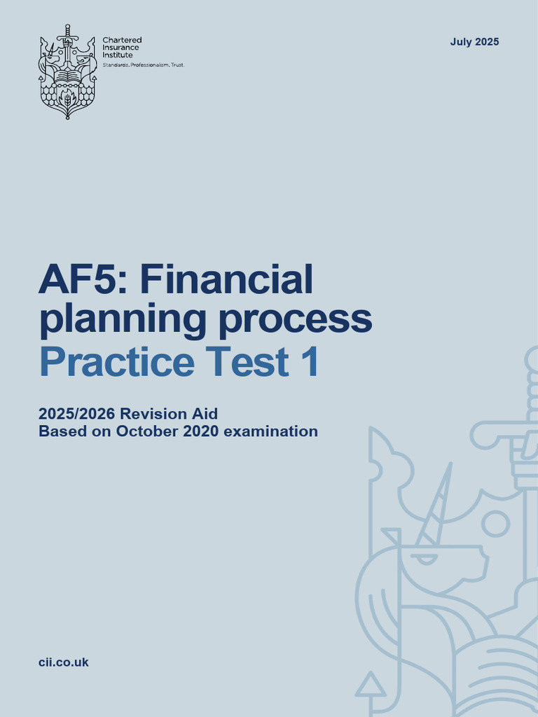 AF5 Financial Planning Practice Test 1 | PDF | Cost Of Living | Pension