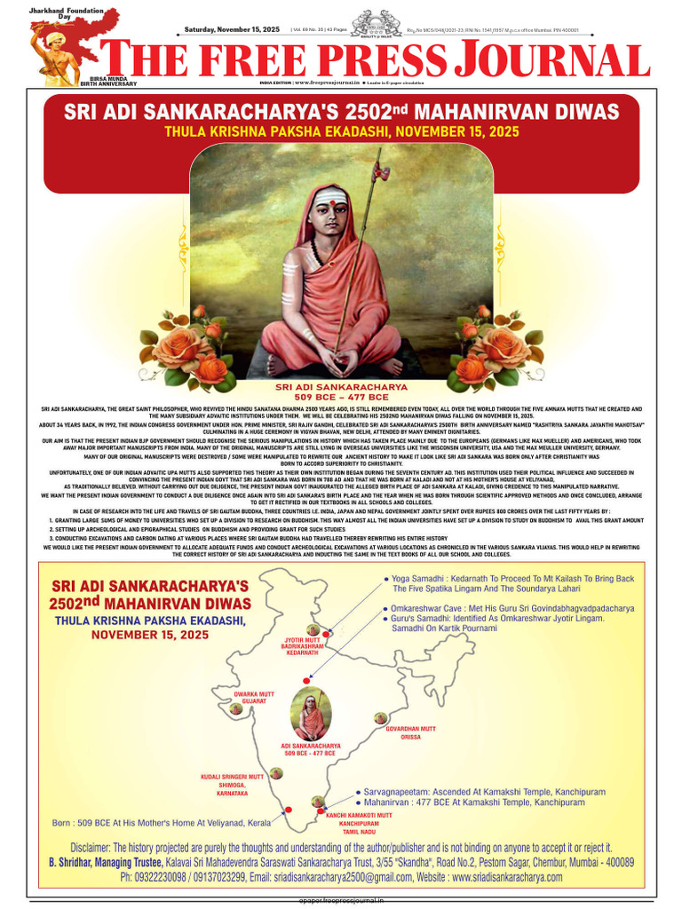 Free Press Journal 15-11-2025 | PDF | Government | Government Related  Organizations