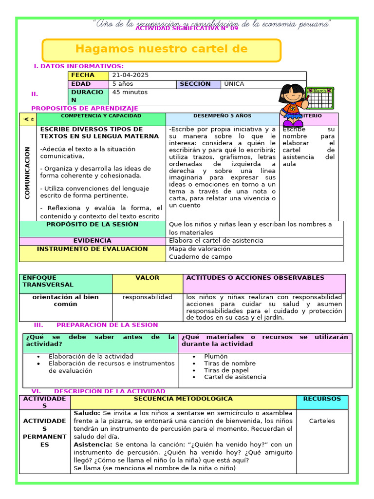 Actividad de Escritura: Cartel de Asistencia | PDF