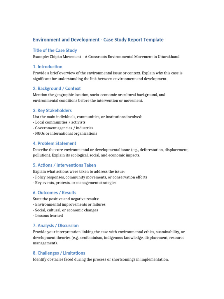 Environment and Development Case Study Template | PDF