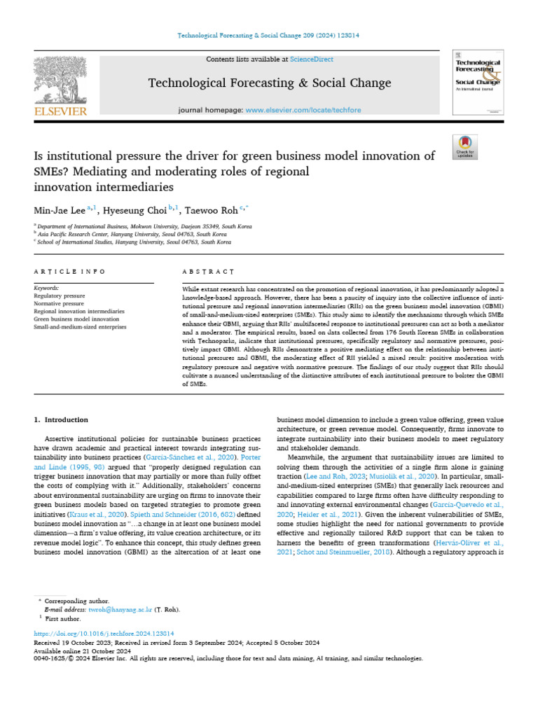 Green Business Model Innovation in SMEs | PDF | Innovation | Business Model