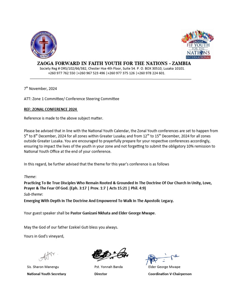 Zonal Youth Conference 2024 Details | PDF