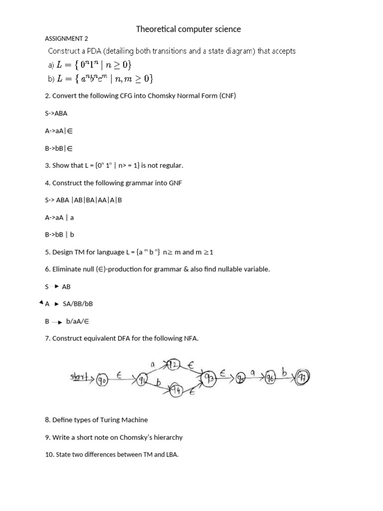 Computer Science Assignment: CFG, TM, and DFA | PDF