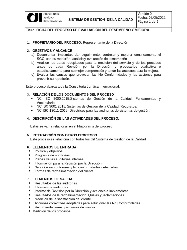 Proceso de Evaluación y Mejora SGC | PDF | Sistema de manejo de calidad ...