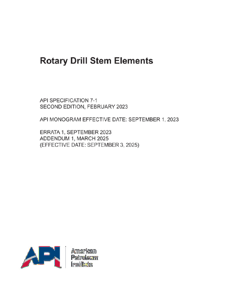 API SPEC 7-1 2ND ED (E1) (A1) 2025 Rotary Drill Stem Elements Second ...