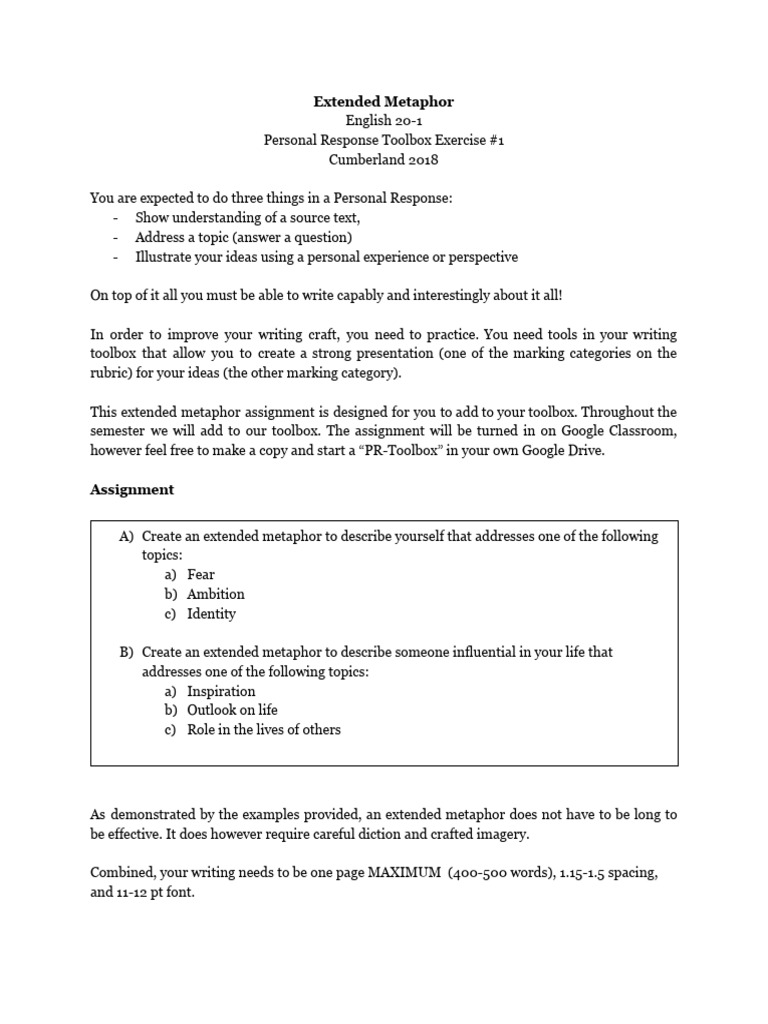 Handout Assignment 1 - PR Toolbox - Extended Metpahor | PDF | Human ...