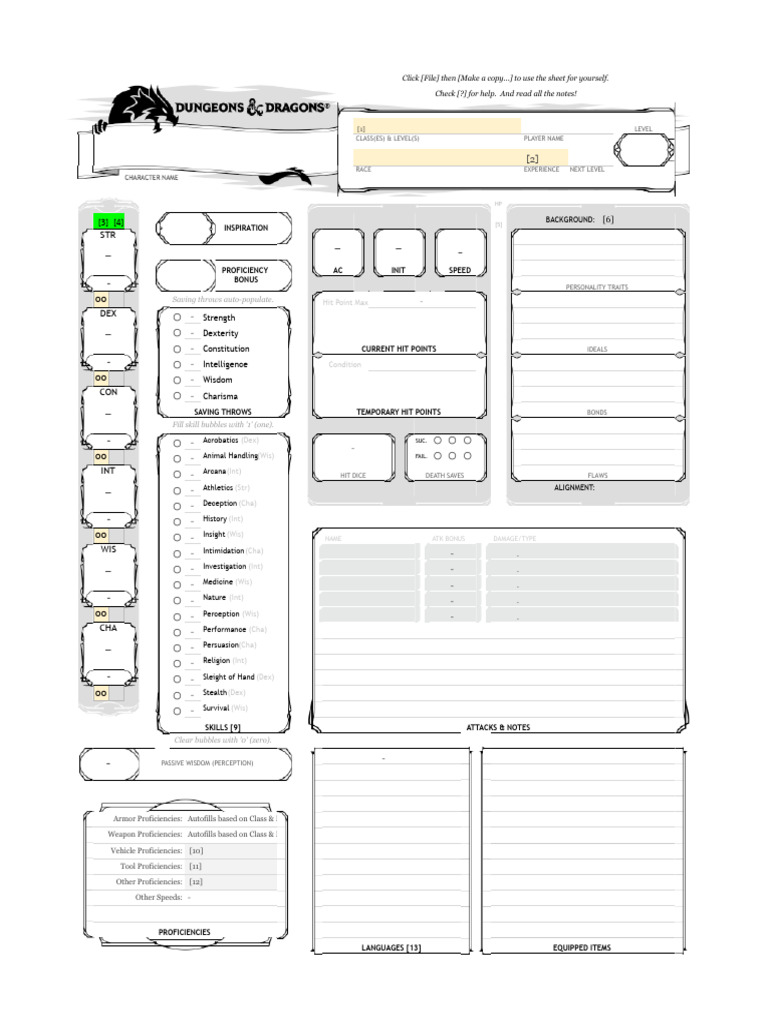 D&D Character Sheet Template v2.1 | PDF