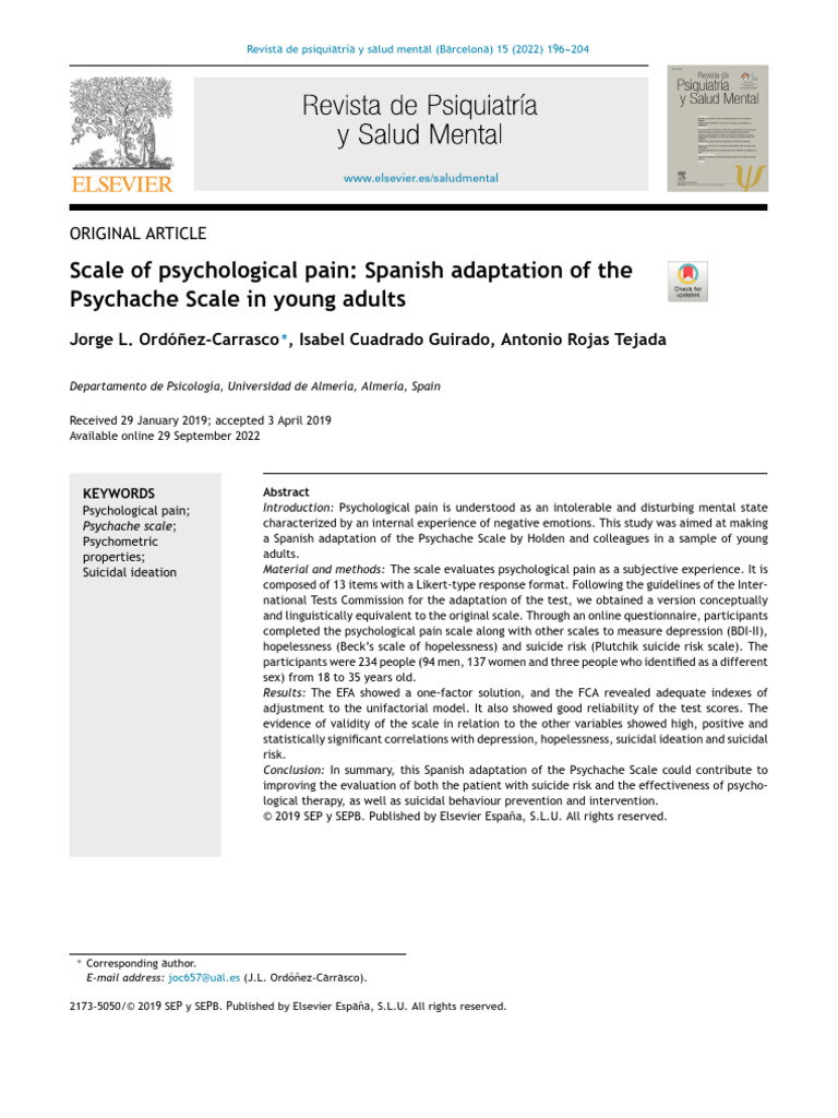 Spanish Adaptation of Psychache Scale | PDF | Psychometrics | Suicide