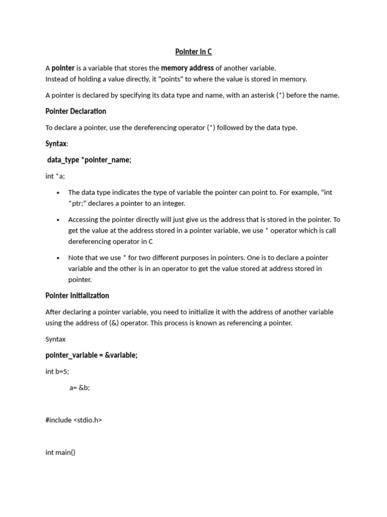Pointer in C | PDF | Pointer (Computer Programming) | Computer Science