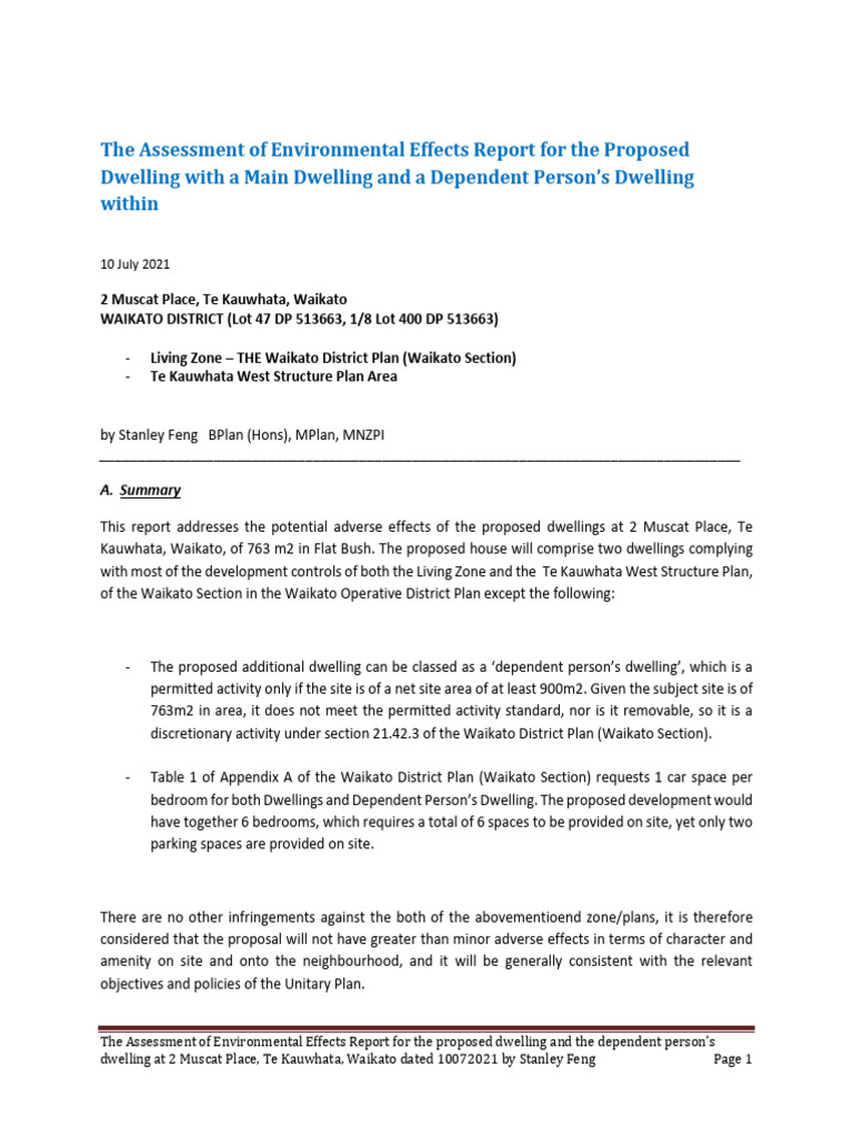 Environmental Effects Report: Te Kauwhata | PDF | Parking
