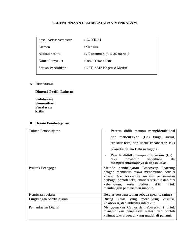 Rencana Pembelajaran Teks Prosedur | PDF