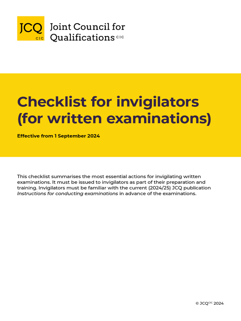 JCQ Invigilator Checklist 2024/25 | PDF