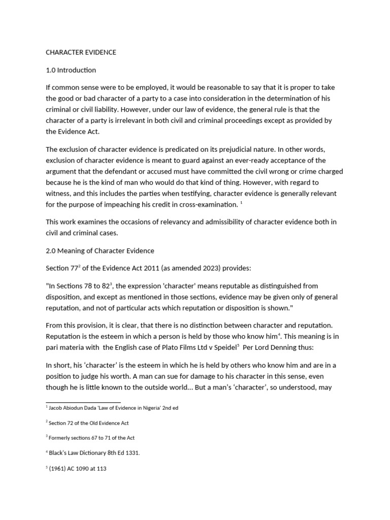 Character Evidence Group 1 | PDF | Defamation | Evidence