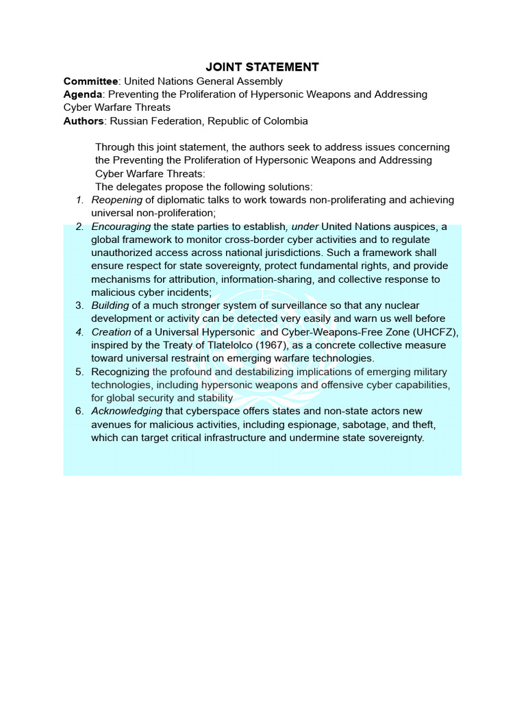 Joint Statement Russia Colombia PDF | PDF