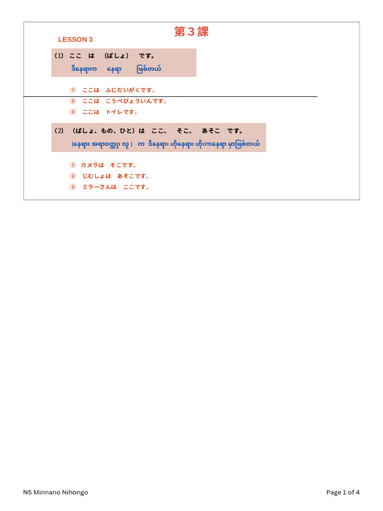 N5 Minnano Nihongo Lesson 3 | PDF