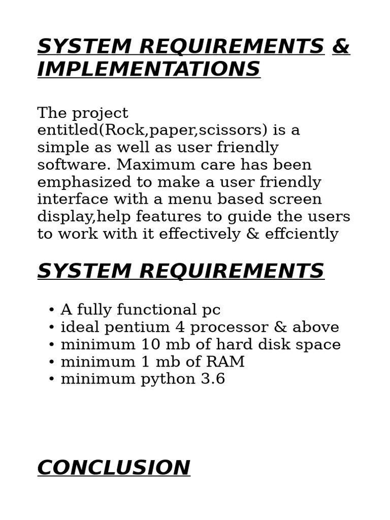 Rock Paper Scissors Software Specs | PDF