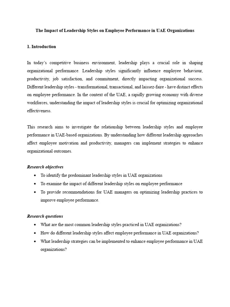 Leadership Styles and Employee Performance in UAE | PDF | Leadership ...