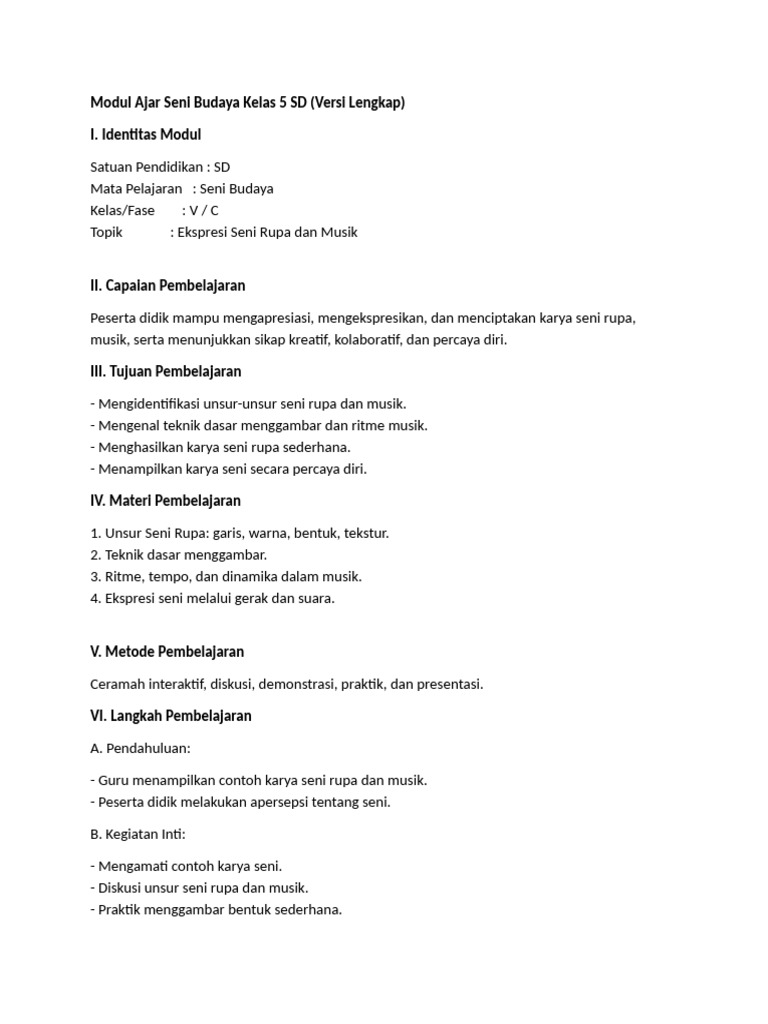 Modul Ajar Seni Budaya Kelas 5 SD | PDF