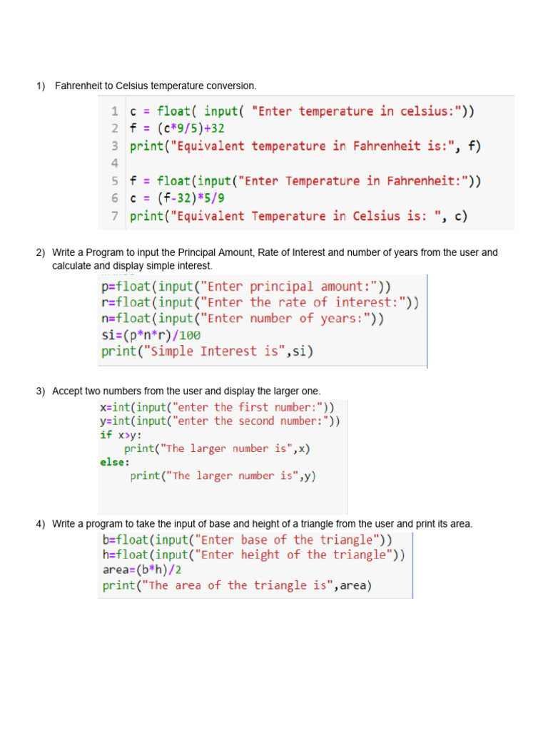 List Programs Questions For Sample 1 | PDF | Computer Programming