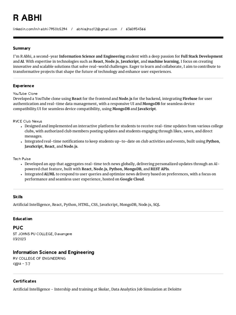 Full Stack Developer & AI Enthusiast | PDF