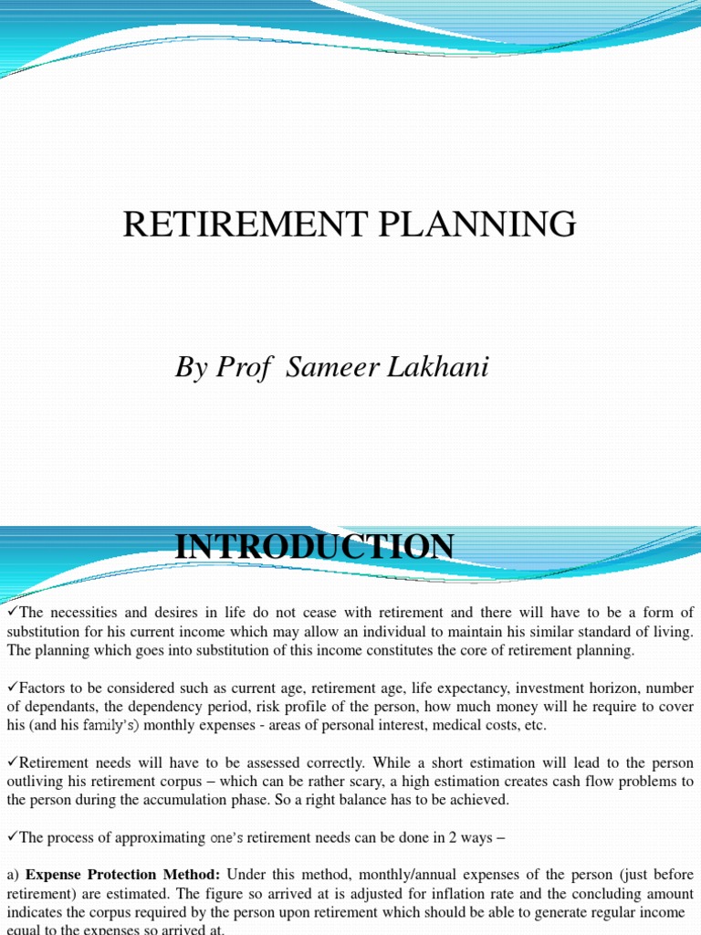 Retirement Planning: by Prof Sameer Lakhani | PDF