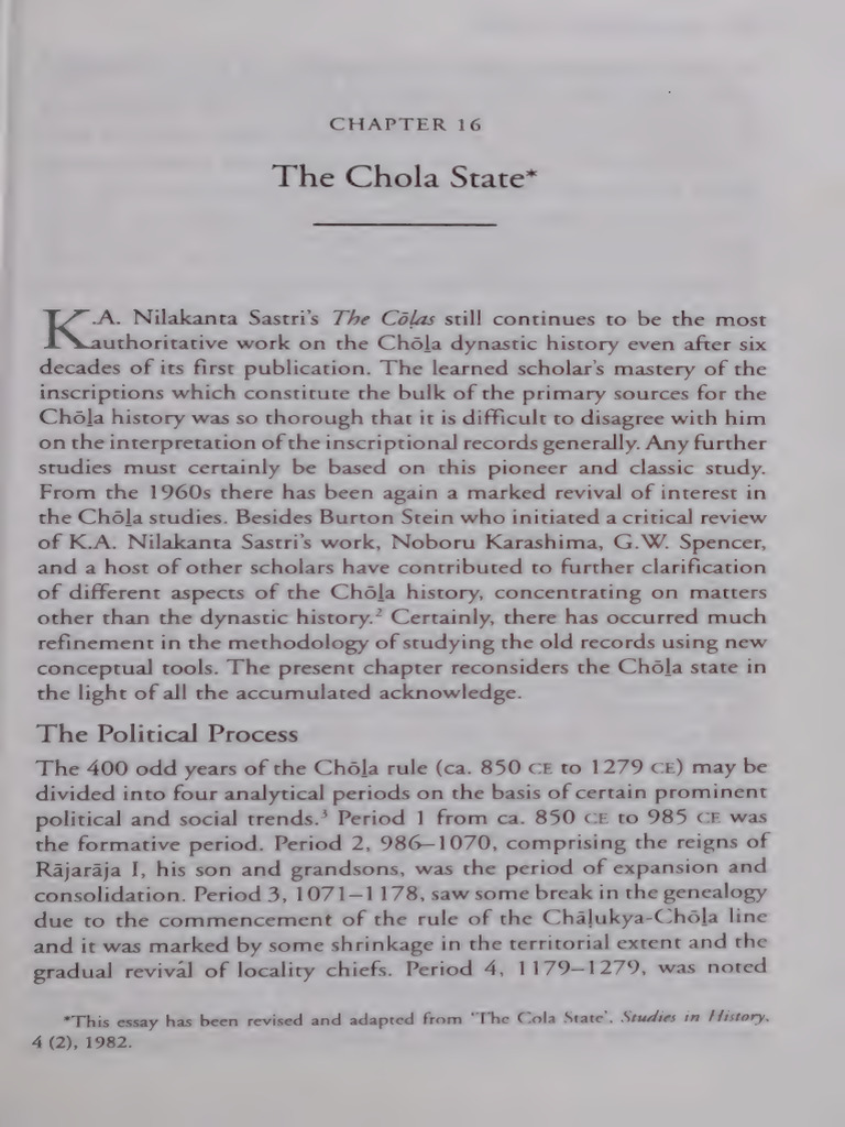 Overview of the Chola State History | PDF