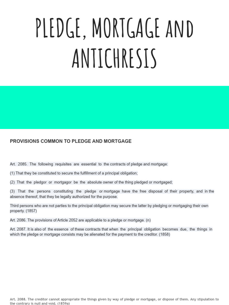 Pledge and Mortgage Legal Provisions | PDF | Mortgage Law | Foreclosure