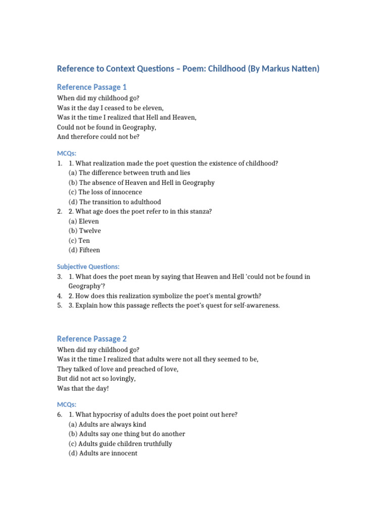 Childhood Reflections and Realizations | PDF | Imagination | Reality