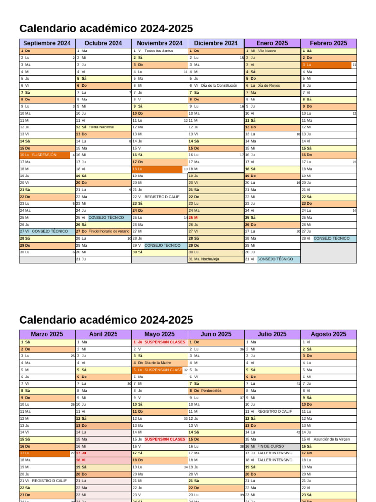 Calendario Academico 2024 2025 Horizontal 2 Paginas | PDF
