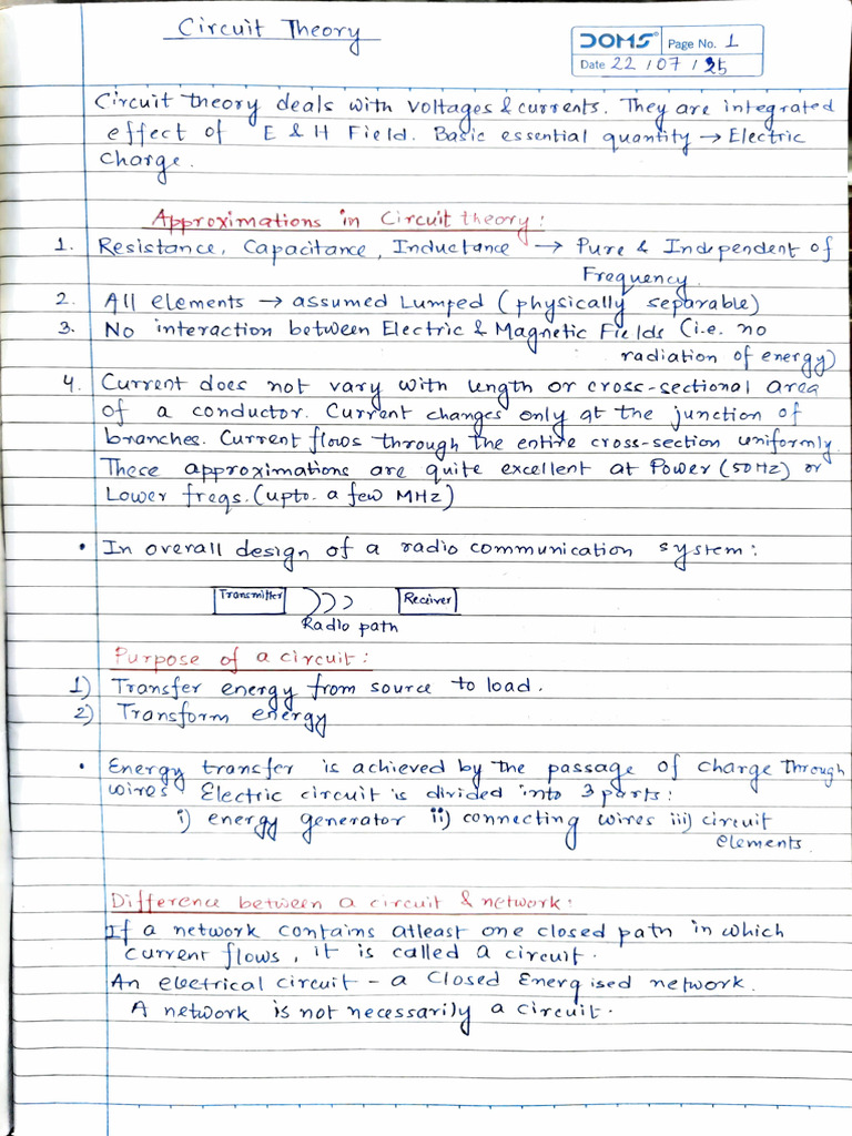 Network Theory Class Notes 3rd Sem | PDF