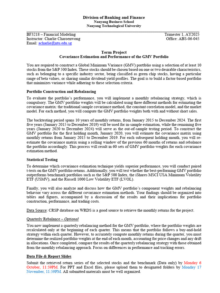 GMV Portfolio Construction Project Guide | PDF | Variance | Covariance