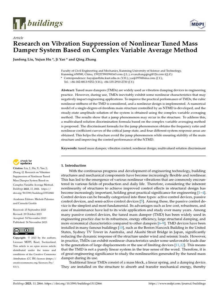 Nonlinear Tuned Mass Damper Vibration Control | PDF | Nonlinear System ...