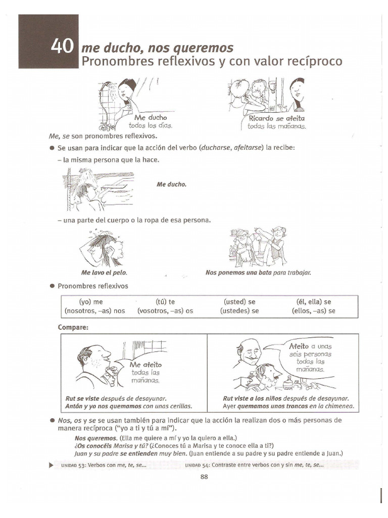 Pronombres reflexivos y recíprocos en español | PDF