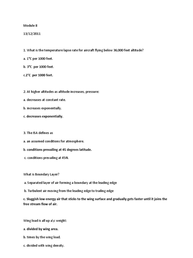 EASA Module 8: Aerodynamics Quiz | PDF | Lift (Force) | Airfoil