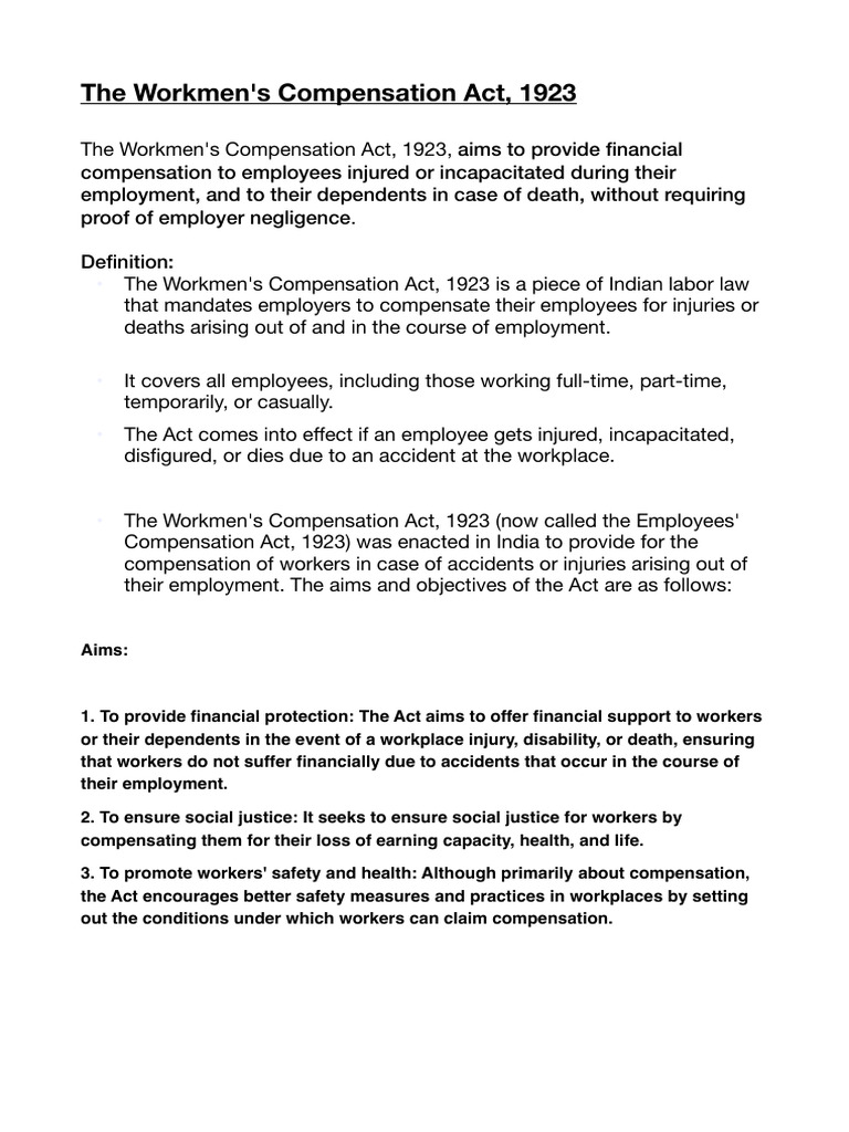 Overview of the Workmen's Compensation Act | PDF | Workers ...