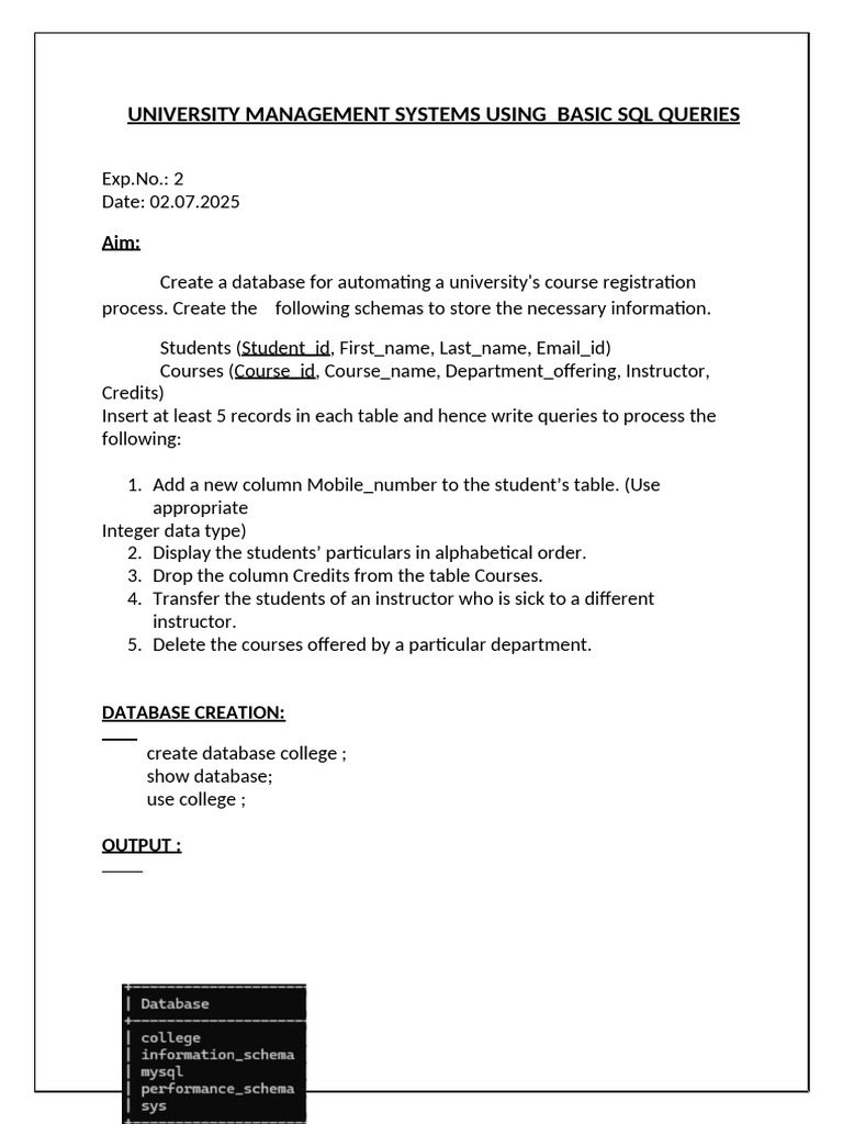 University Course Registration SQL Guide | PDF | Sql | Table (Database)