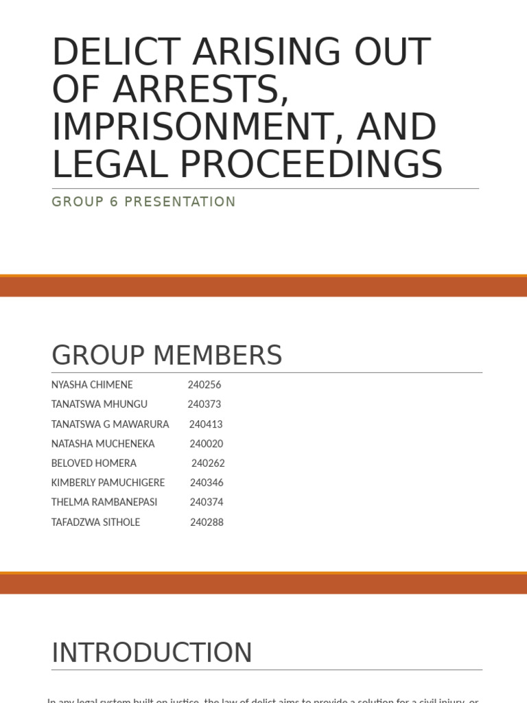 Delict from Arrests and Legal Proceedings | PDF | Damages | Arrest