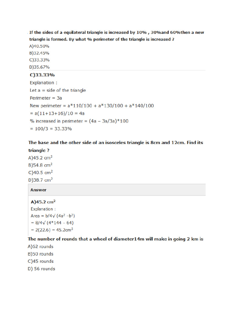 Mensuration Circle Triangle Answers | PDF