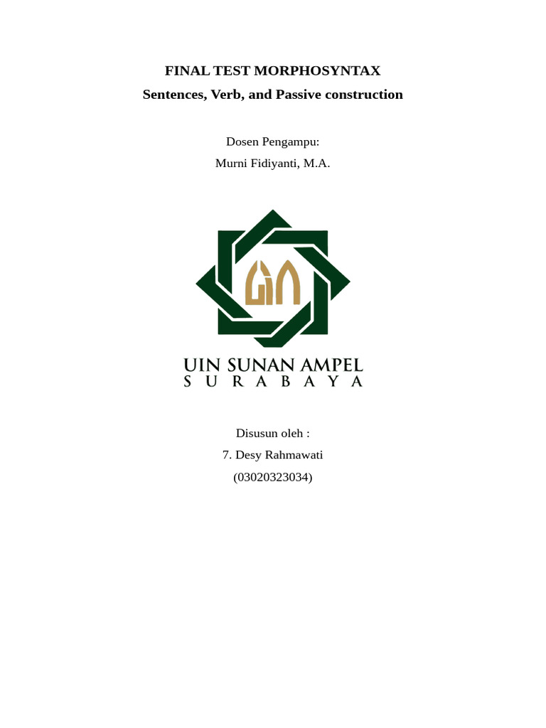 Final Test Morphosyntax (Turnitin) | PDF | Perfect (Grammar) | Verb