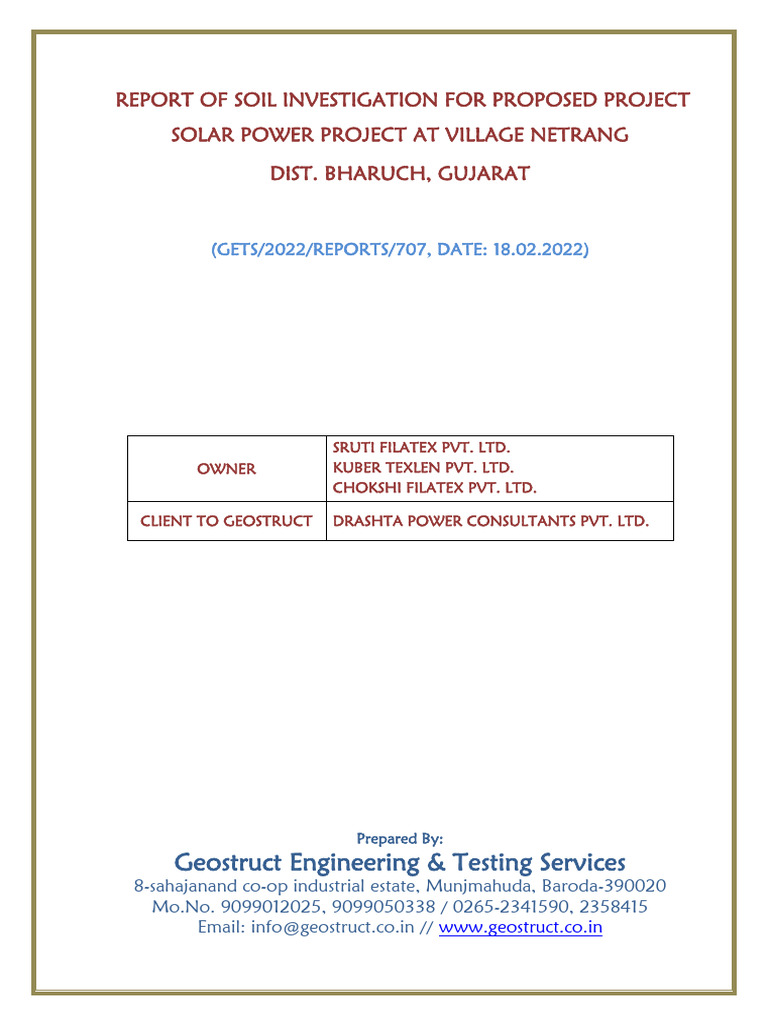 Soil Investigation Report for Solar Project | PDF | Soil | Natural ...